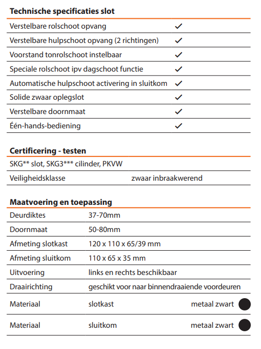 technische specs oplegslot